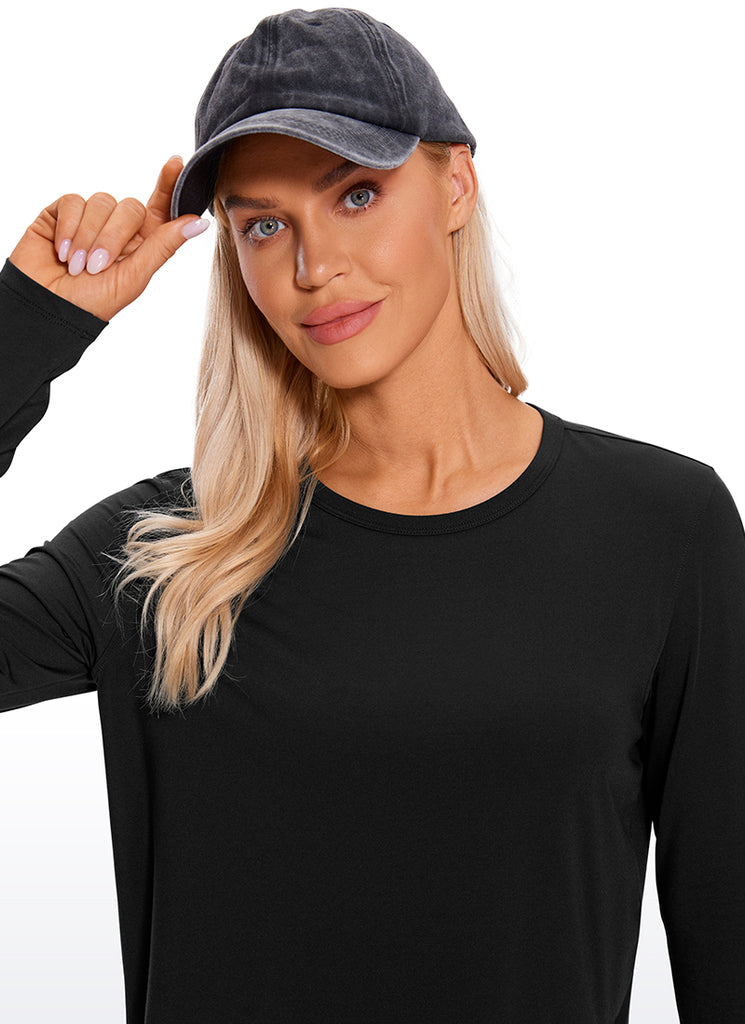 CRZ YOGA Women's Yoga Loose Fit Tops Pima Cotton Cropped Long Sleeve Black