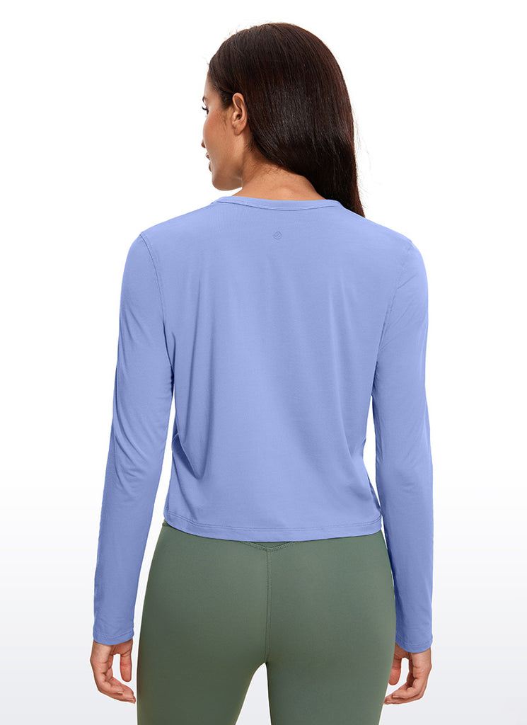 CRZ YOGA Women's Yoga Loose Fit Tops Pima Cotton Cropped Long Sleeve Periwinkle Purple