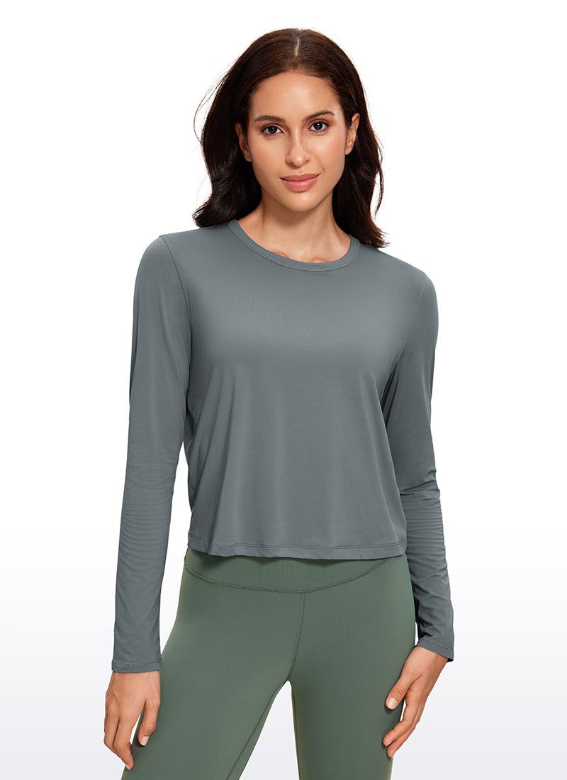 Pima Cotton Cropped Classic Fit Long Sleeve
