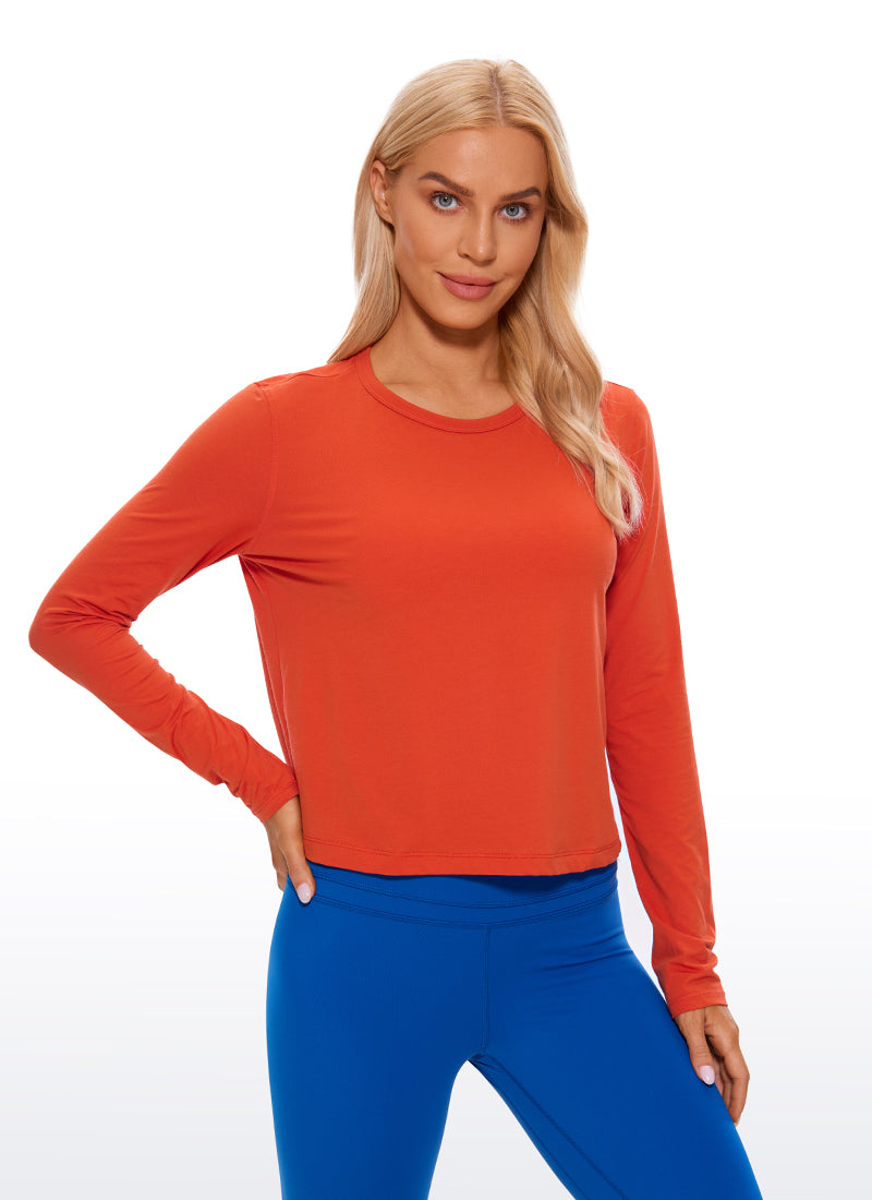 Pima Cotton Cropped Classic Fit Long Sleeve