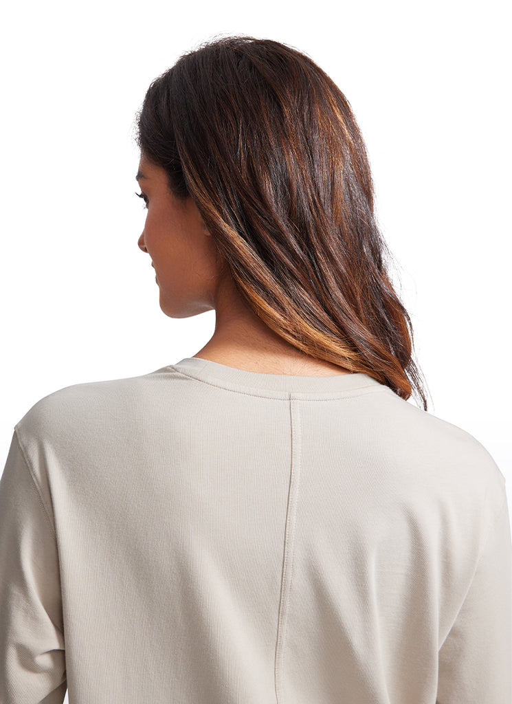 CRZ YOGA Women's Pima Cotton Long Sleeve Shirts Crew Neck Casual Tops Mojave Tan