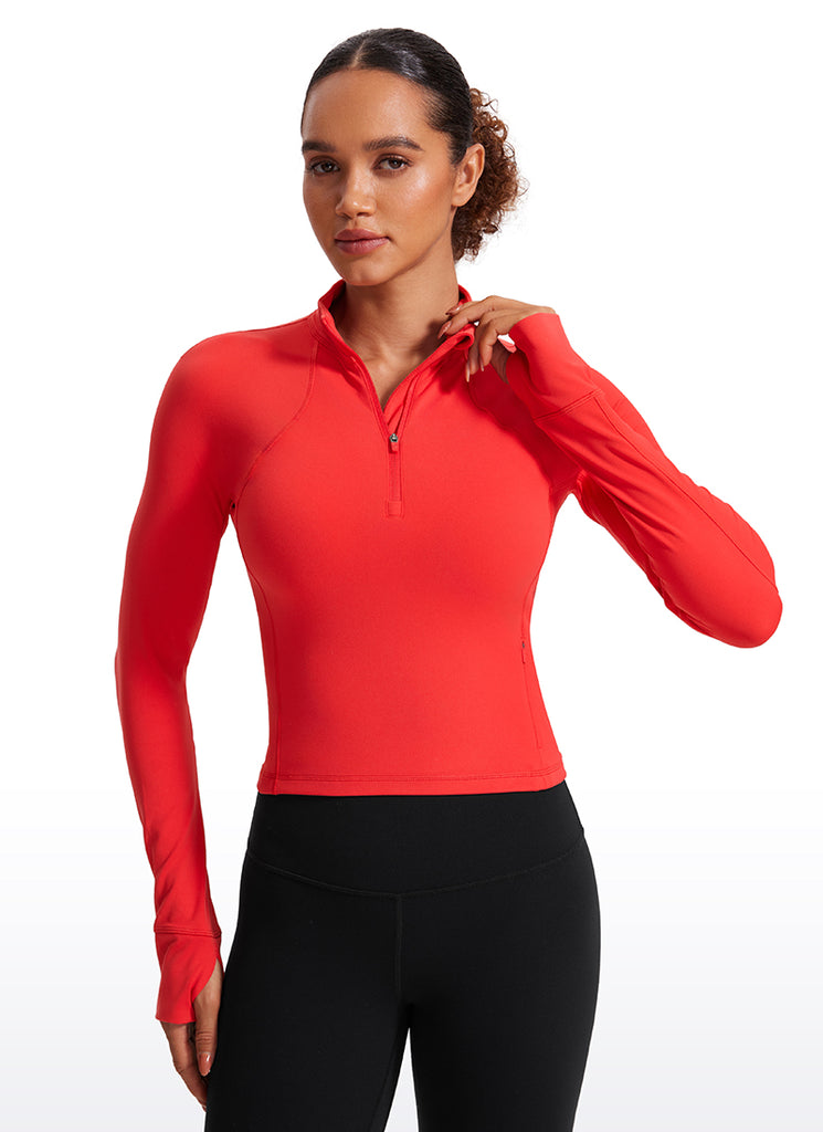 CRZ YOGA Women's Yoga Slim Fit Tops Butterluxe Half-Zip Long Sleeve True Navy