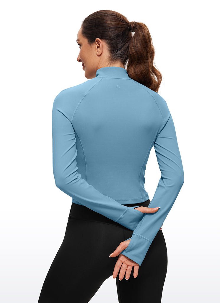 CRZ YOGA Women's Yoga Slim Fit Tops Butterluxe Half-Zip Long Sleeve Black Classic