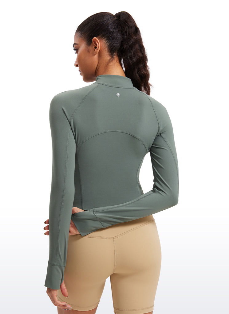 CRZ YOGA Women's Yoga Slim Fit Tops Butterluxe Half-Zip Long Sleeve Grey Sage