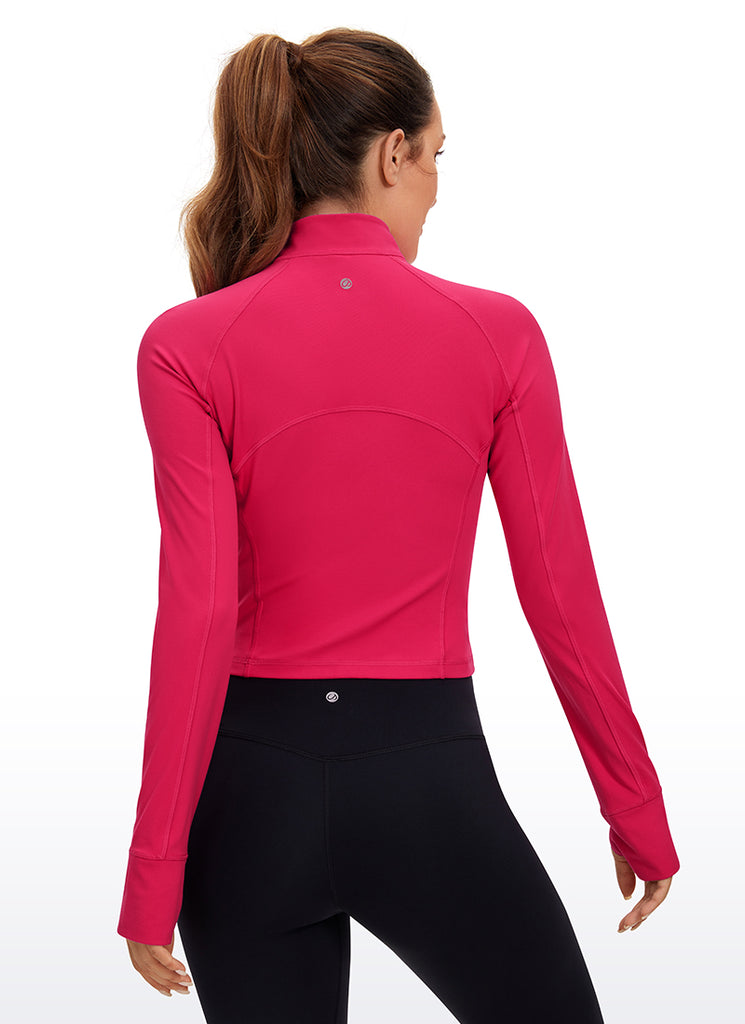 CRZ YOGA Women's Yoga Slim Fit Tops Butterluxe Half-Zip Long Sleeve Pink Peony
