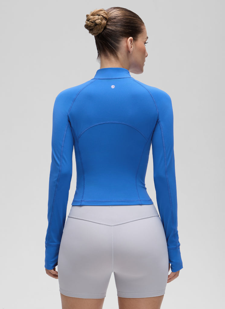 CRZ YOGA Women's Yoga Slim Fit Tops Butterluxe Half-Zip Long Sleeve Sparkle Blue