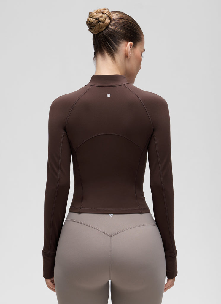 CRZ YOGA Women's Yoga Slim Fit Tops Butterluxe Half-Zip Long Sleeve Hot Fudge Brown