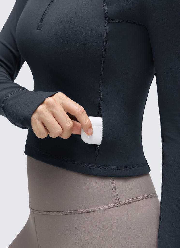 CRZ YOGA Women's Yoga Slim Fit Tops Butterluxe Half-Zip Long Sleeve Noctilucence Red