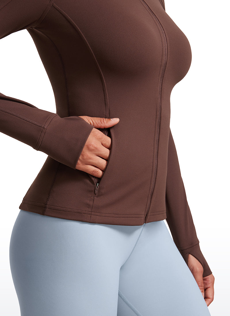 CRZ YOGA Women's Yoga Slim Fit Tops Butterluxe Full Zip Long Sleeves Taupe