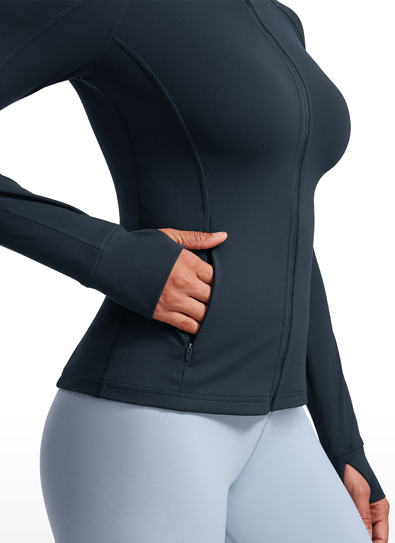 CRZ YOGA Women's Yoga Slim Fit Tops Butterluxe Full Zip Long Sleeves True Navy