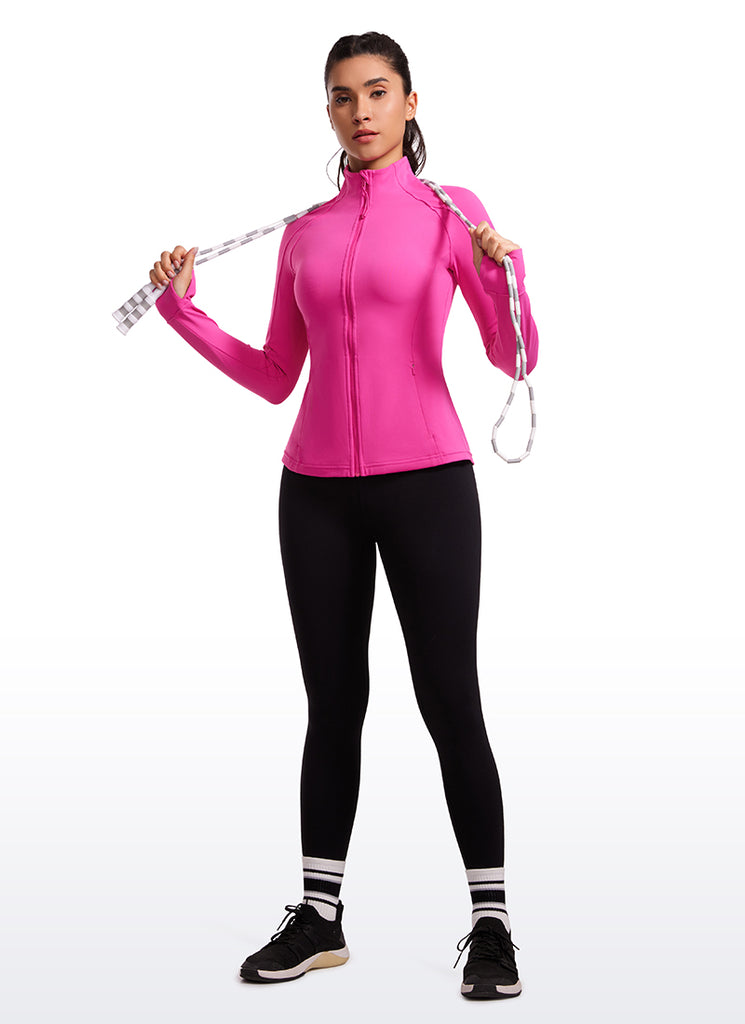 CRZ YOGA Women's Yoga Slim Fit Tops Butterluxe Full Zip Long Sleeves Hibiscus Purple