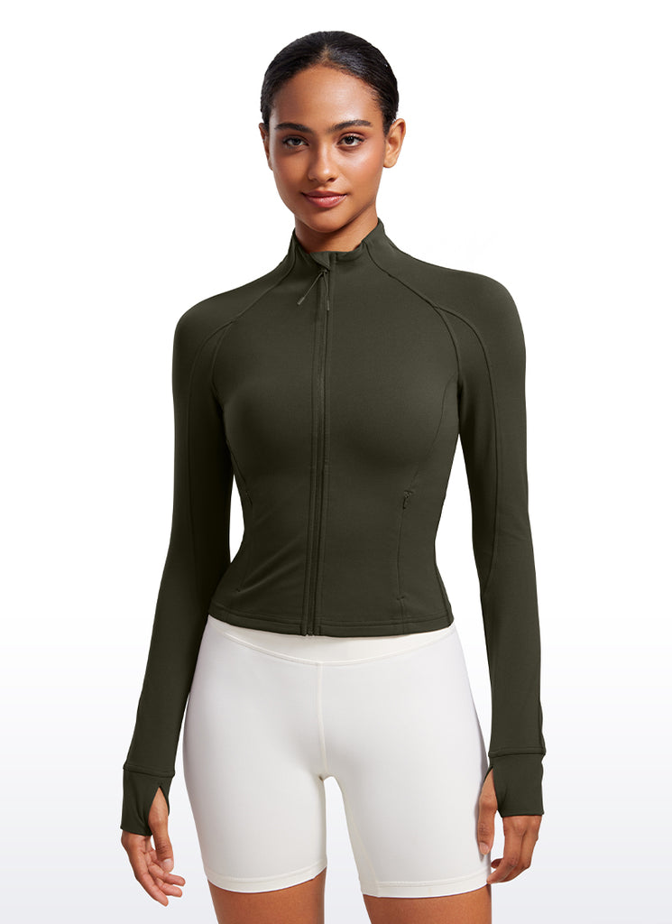CRZ YOGA Women's Butterluxe Cropped Pocket Outerwear Full Zip Jackets Hibiscus Purple