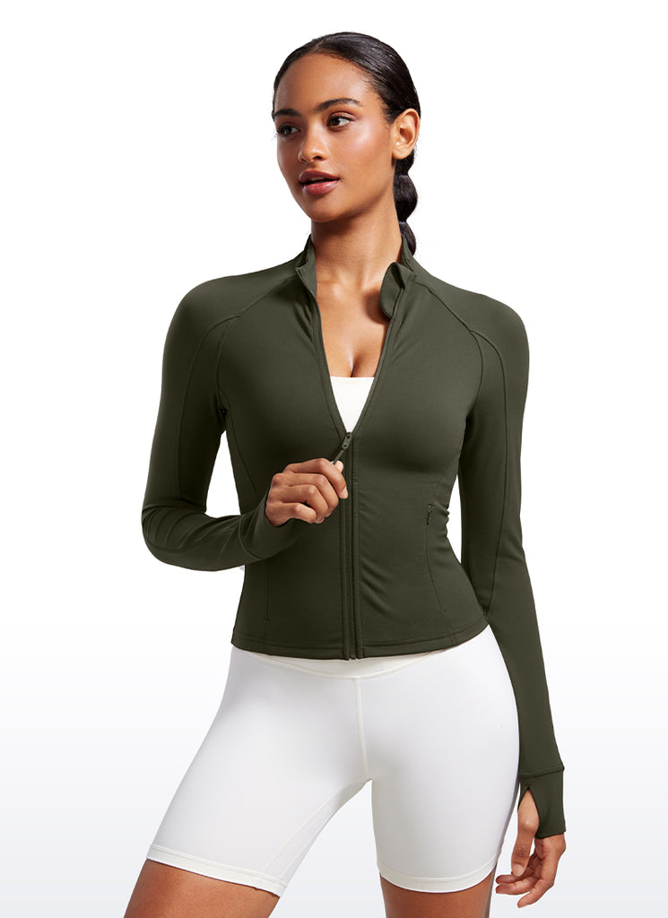 CRZ YOGA Women's Butterluxe Cropped Pocket Outerwear Full Zip Jackets Hibiscus Purple