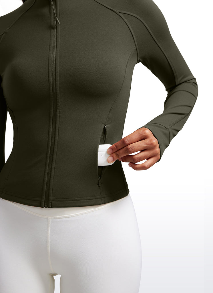 CRZ YOGA Women's Butterluxe Cropped Pocket Outerwear Full Zip Jackets Hibiscus Purple