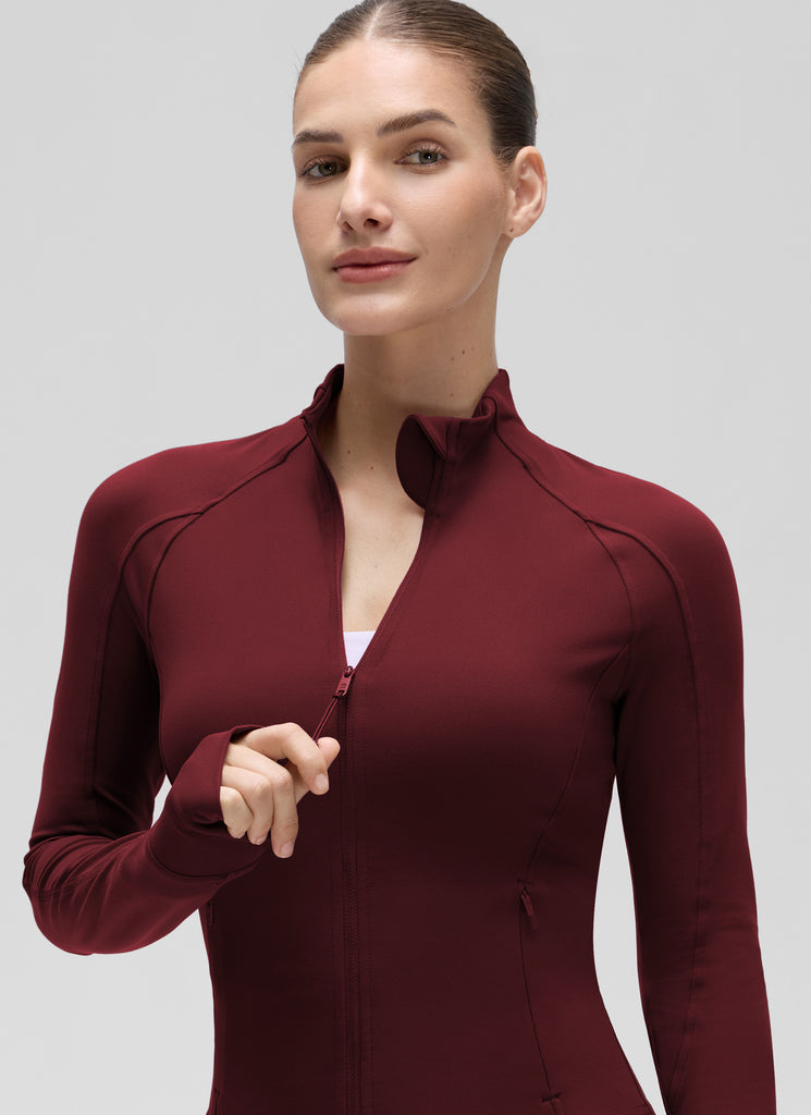 CRZ YOGA Women's Butterluxe Cropped Pocket Outerwear Full Zip Jackets Deep Red