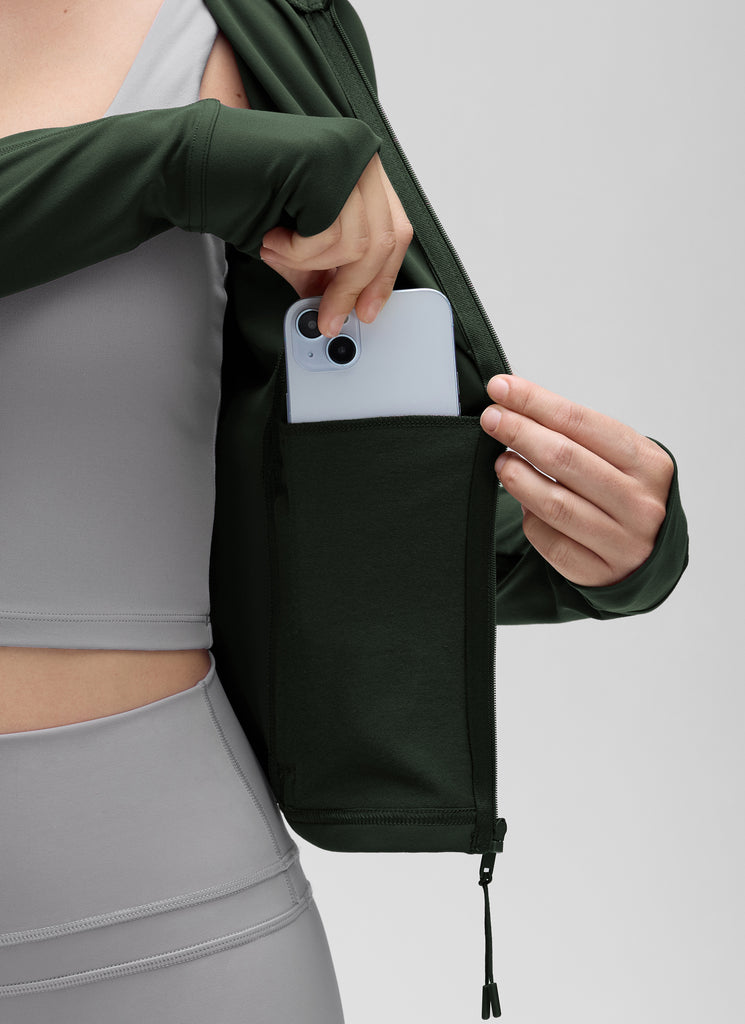 CRZ YOGA Women's Butterluxe Cropped Pocket Outerwear Full Zip Jackets Hot Fudge Brown