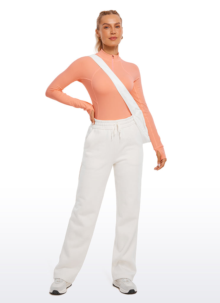 CRZ YOGA Women's Run Slim Fit Brushed Half-Zip Long Sleeve Hip Length Rock grey