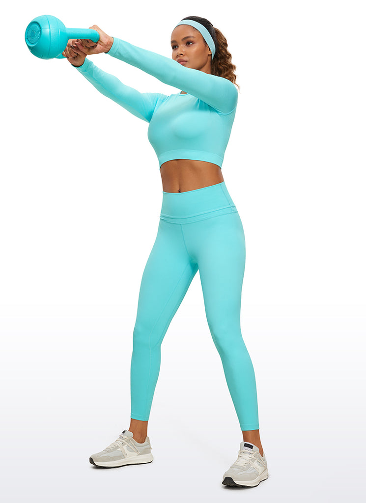 CRZ YOGA Women's Slim Fit Running Yoga Seamless Crop Long Sleeves True Navy