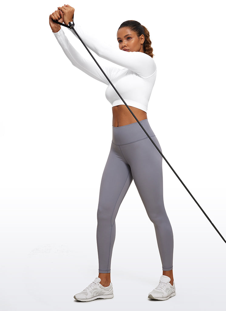 CRZ YOGA Women's Slim Fit Running Yoga Seamless Crop Long Sleeves Black