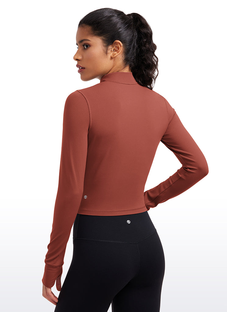 CRZ YOGA Women's Butterluxe Cropped Outerwear Full Zip Jackets Jujube Brown
