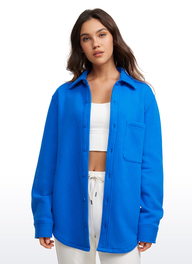 CRZ YOGA Women's Oversized Fit Outerwear Fleece Lined Shirt Jackets White Apricot