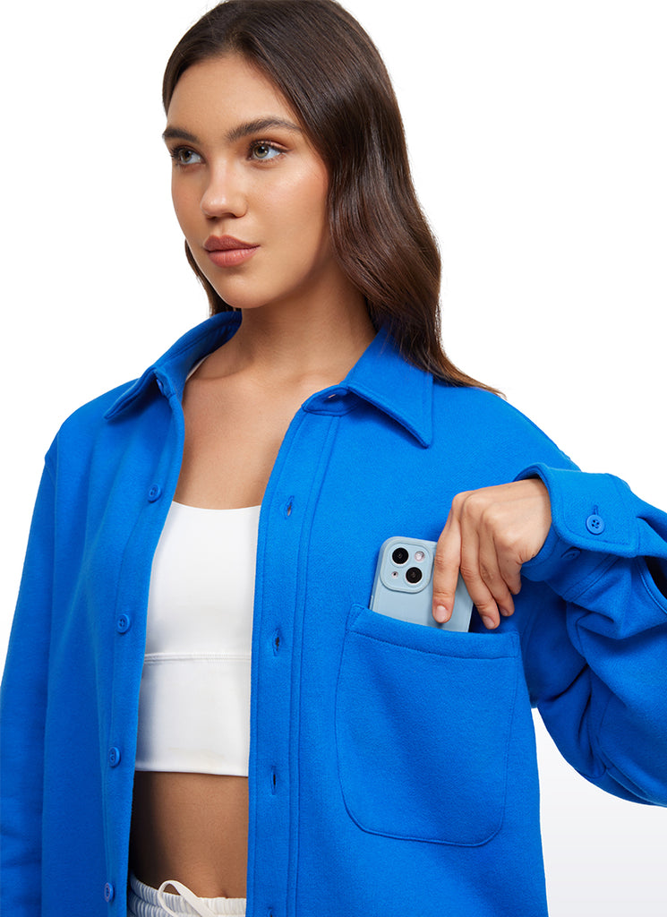 CRZ YOGA Women's Oversized Fit Outerwear Fleece Lined Shirt Jackets Black