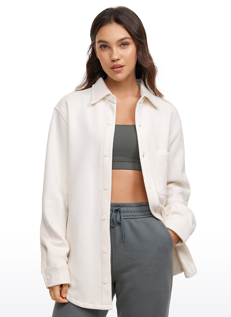 CRZ YOGA Women's Oversized Fit Outerwear Fleece Lined Shirt Jackets Black