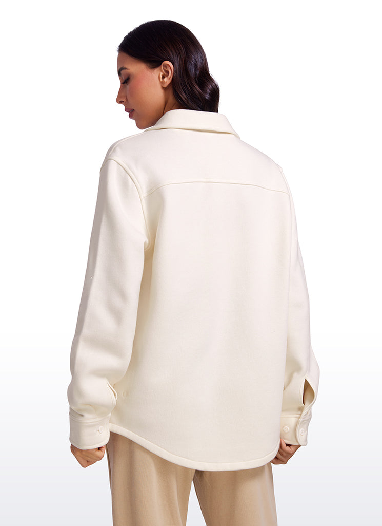 CRZ YOGA Women's Oversized Fit Outerwear Fleece Lined Shirt Jackets White Apricot