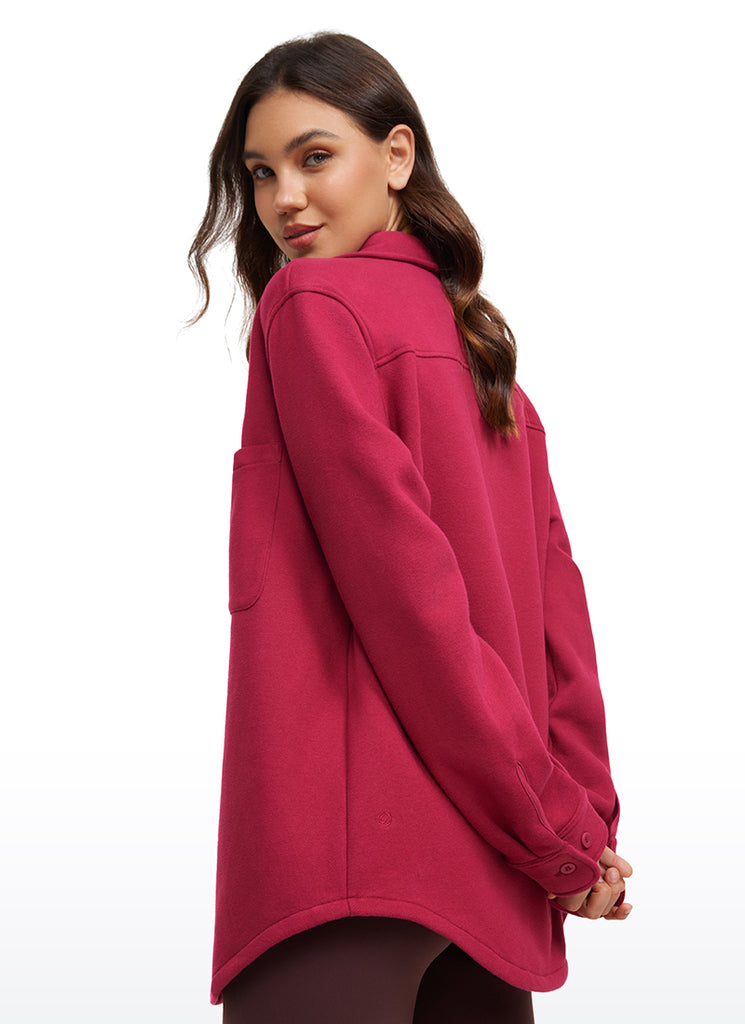 CRZ YOGA Women's Oversized Fit Outerwear Fleece Lined Shirt Jackets Sparkle Blue