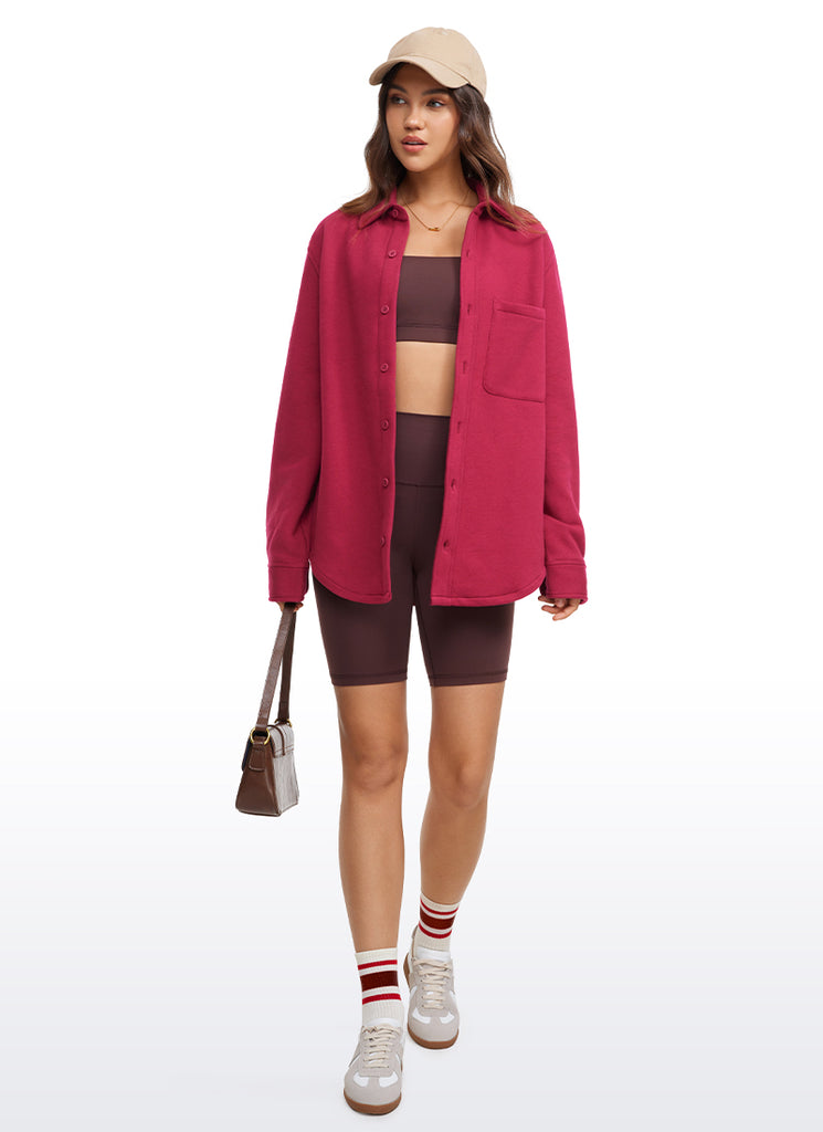 CRZ YOGA Women's Oversized Fit Outerwear Fleece Lined Shirt Jackets Sparkle Blue