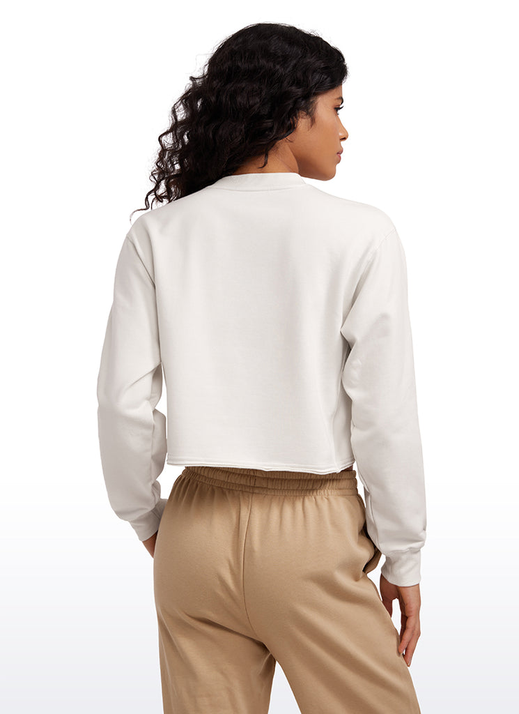 CRZ YOGA Womens Classic Fit Sweat Shirt Crew Neck Pullover Milky White