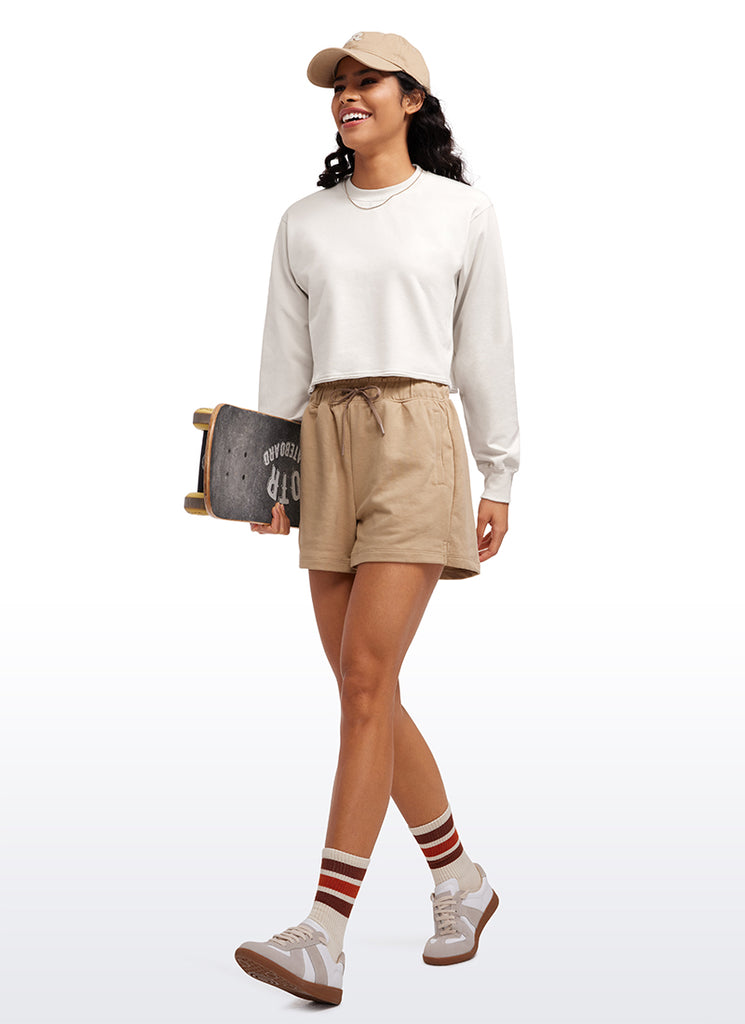 CRZ YOGA Womens Classic Fit Sweat Shirt Crew Neck Pullover Milky White