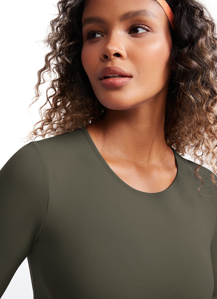 CRZ YOGA Women's Slim Fit Yoga Butterluxe Crop Long Sleeves Front Seam Granita Pink