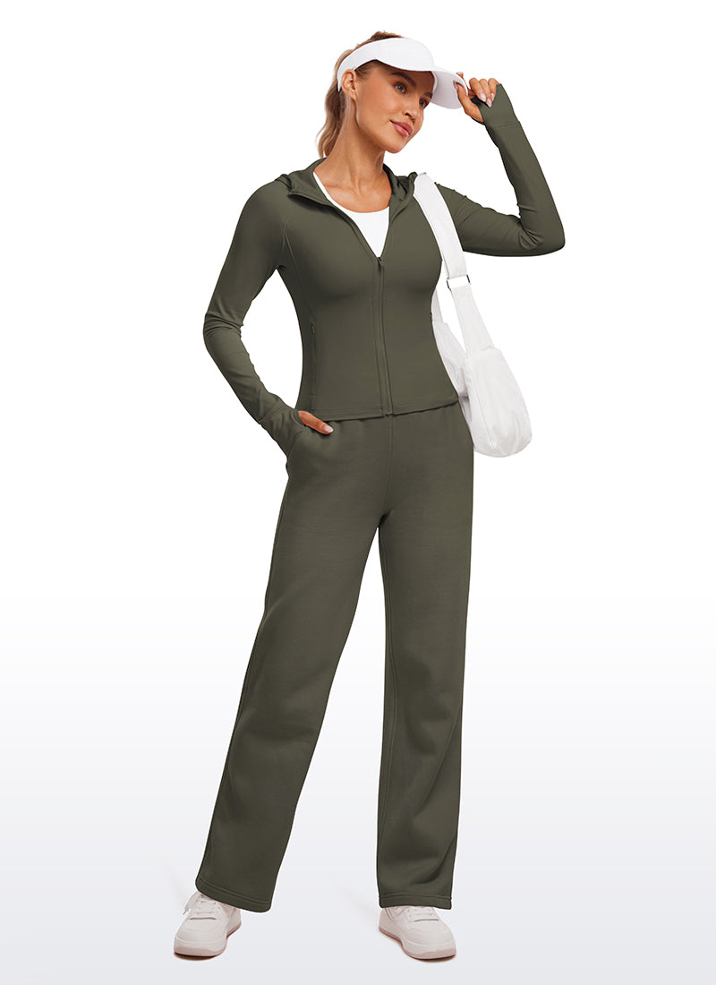 CRZ YOGA Women's Butterluxe Outerwear Full Zip Hoodies Jackets Light Army Green