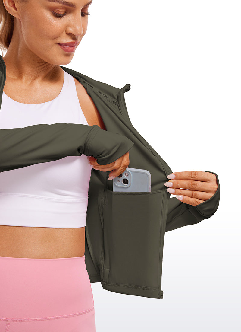 CRZ YOGA Women's Butterluxe Outerwear Full Zip Hoodies Jackets Light Army Green