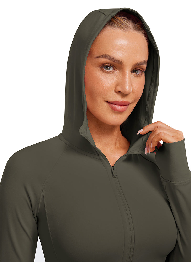 CRZ YOGA Women's Butterluxe Outerwear Full Zip Hoodies Jackets Light Army Green