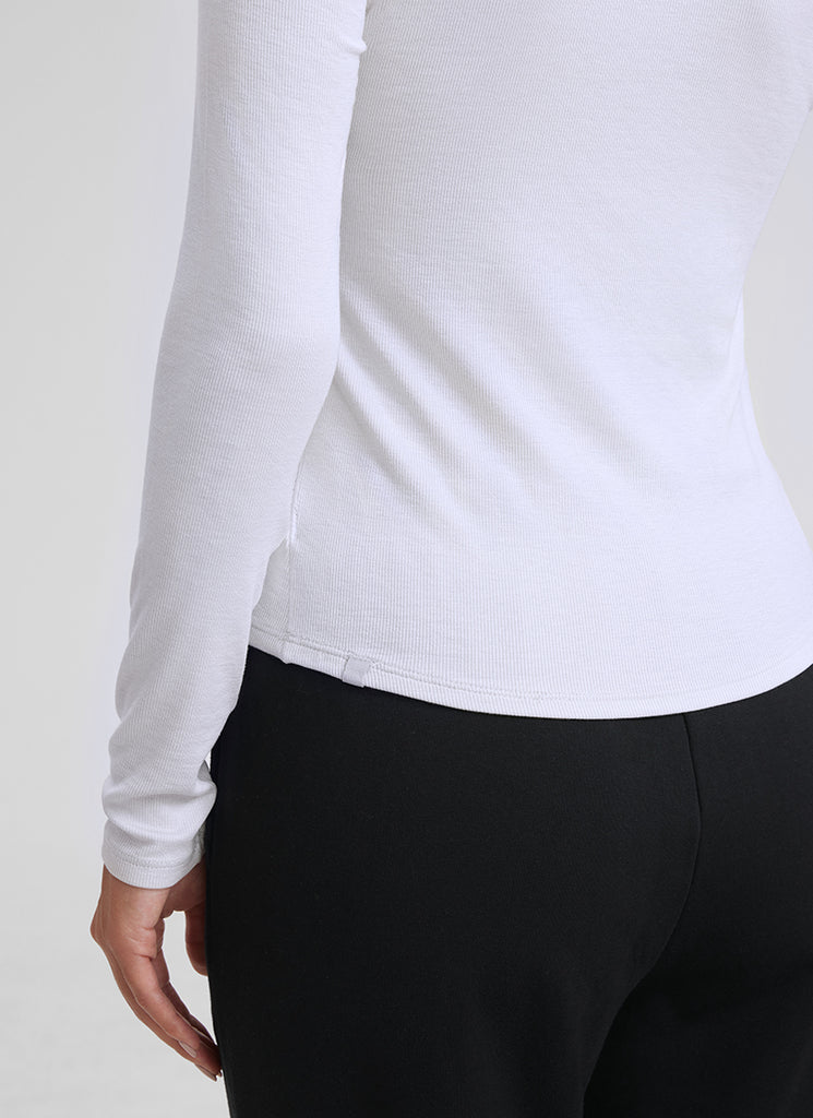 CRZ YOGA Womens Fitted Casual Ribbed Modal Henley Shirts Long Sleeves White