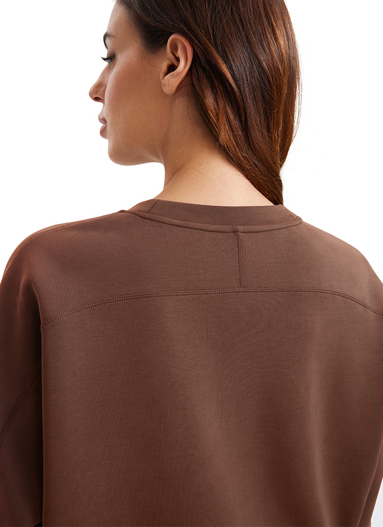 CRZ YOGA Womens SoftAura Basic Casual Sweat Shirt Crew Neck Pullover Coffee Brown