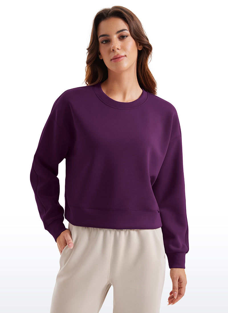 CRZ YOGA Womens SoftAura Basic Casual Sweat Shirt Crew Neck Pullover Plum Magenta