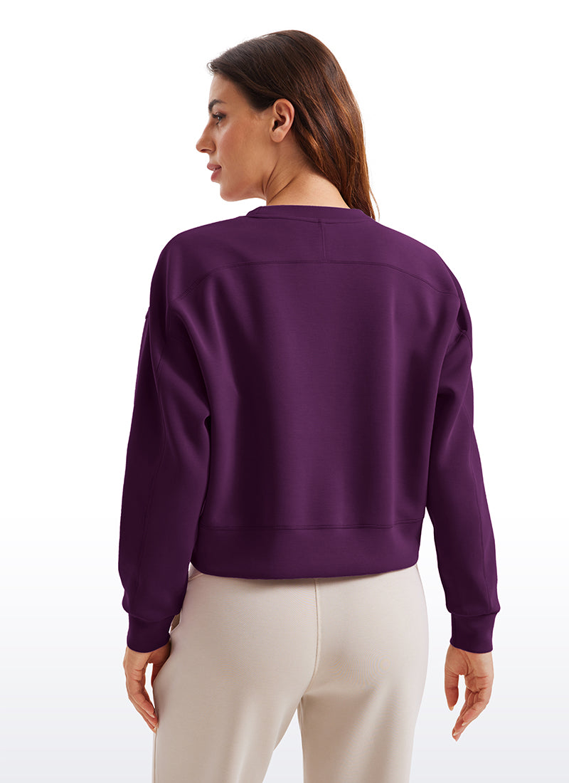 CRZ YOGA Womens SoftAura Basic Casual Sweat Shirt Crew Neck Pullover Plum Magenta