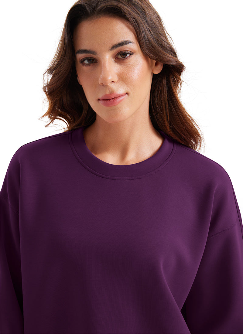 CRZ YOGA Womens SoftAura Basic Casual Sweat Shirt Crew Neck Pullover Plum Magenta