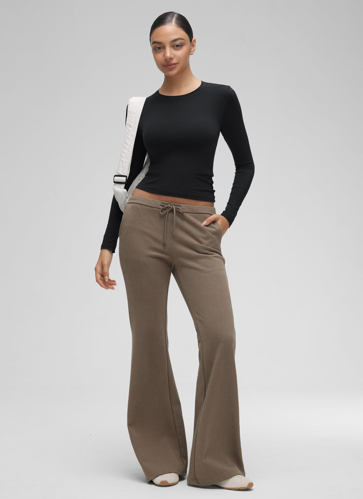 CRZ YOGA Women's Crew Neck Tight Fit Long Sleeve Shirts Casual Tee Red Merlot