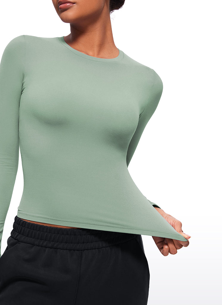 CRZ YOGA Women's Crew Neck Tight Fit Long Sleeve Shirts Casual Tee Sparkle Blue