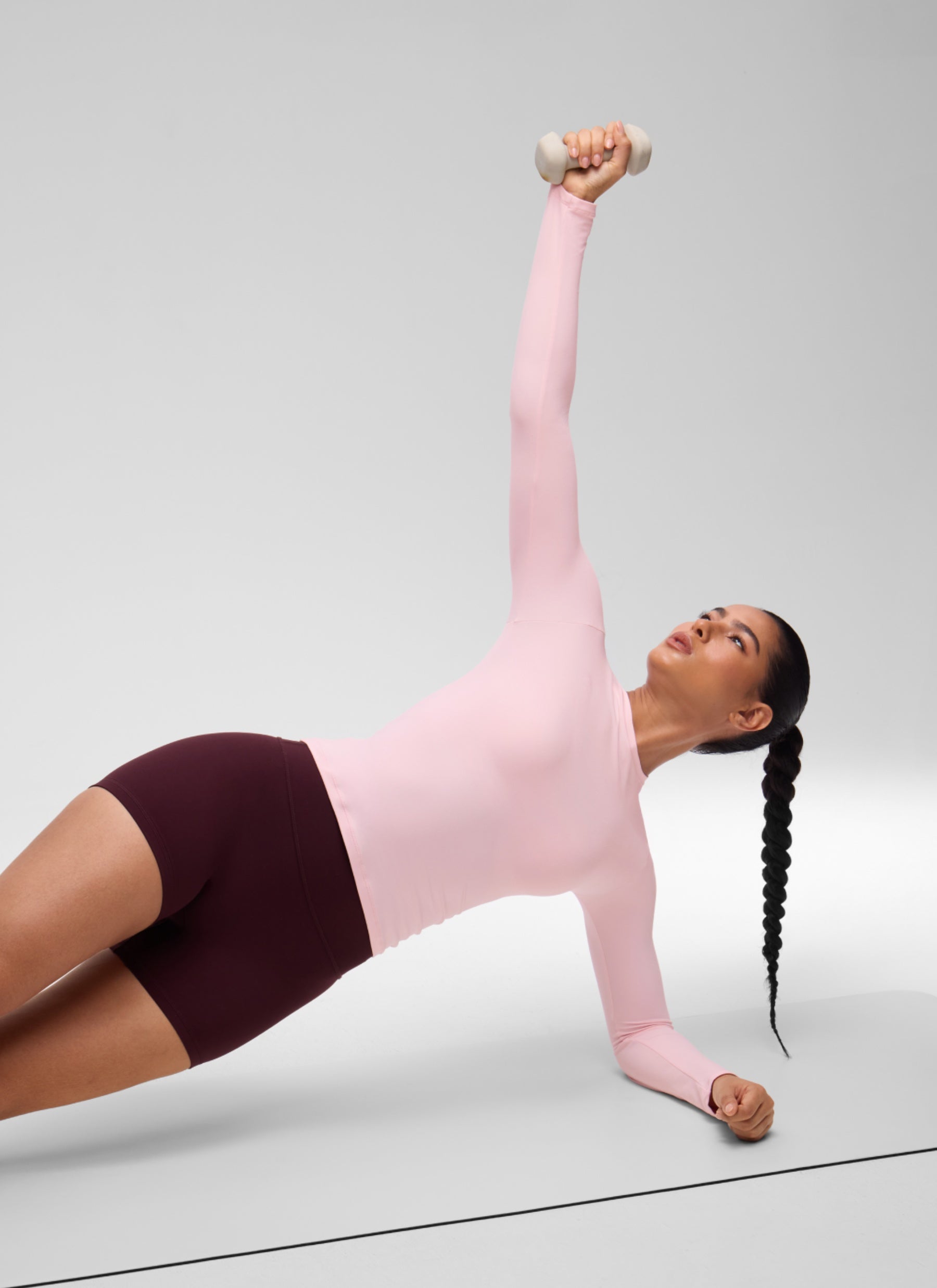 CRZ YOGA Women's Crew Neck Tight Fit Long Sleeve Shirts Casual Tee Strawberry Pink @model_info:C