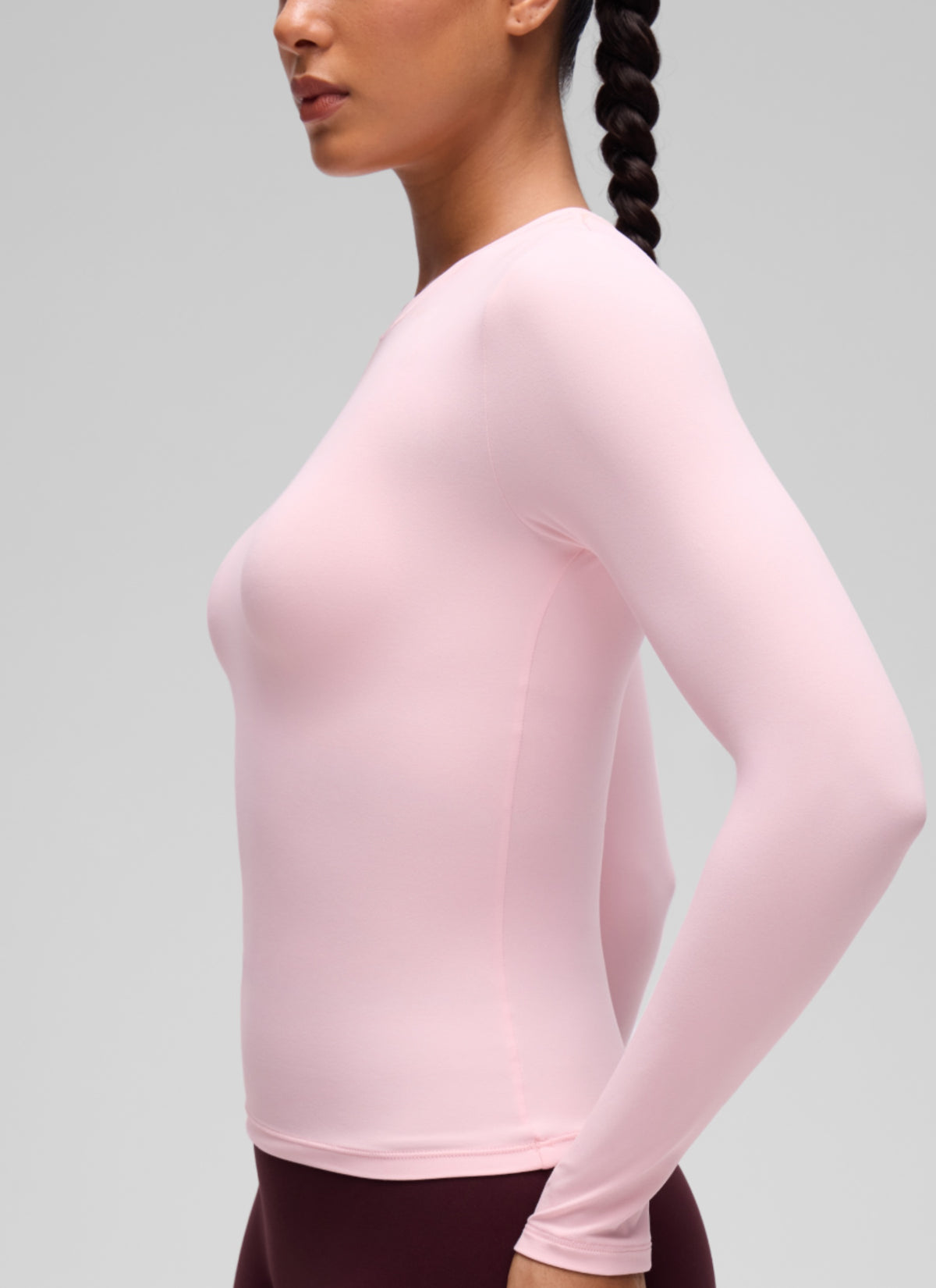 CRZ YOGA Women's Crew Neck Tight Fit Long Sleeve Shirts Casual Tee Strawberry Pink @model_info:C