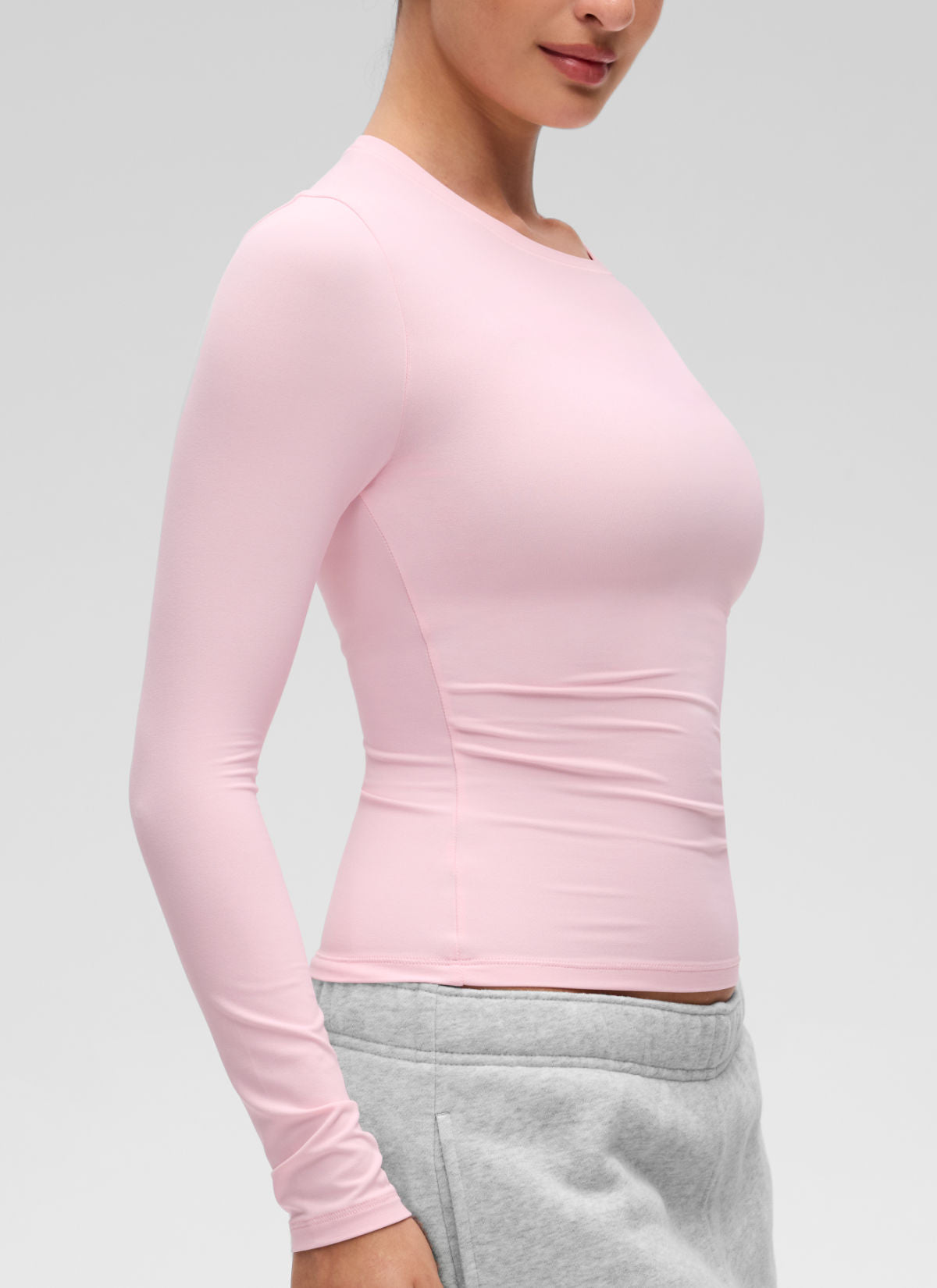 CRZ YOGA Women's Crew Neck Tight Fit Long Sleeve Shirts Casual Tee Strawberry Pink