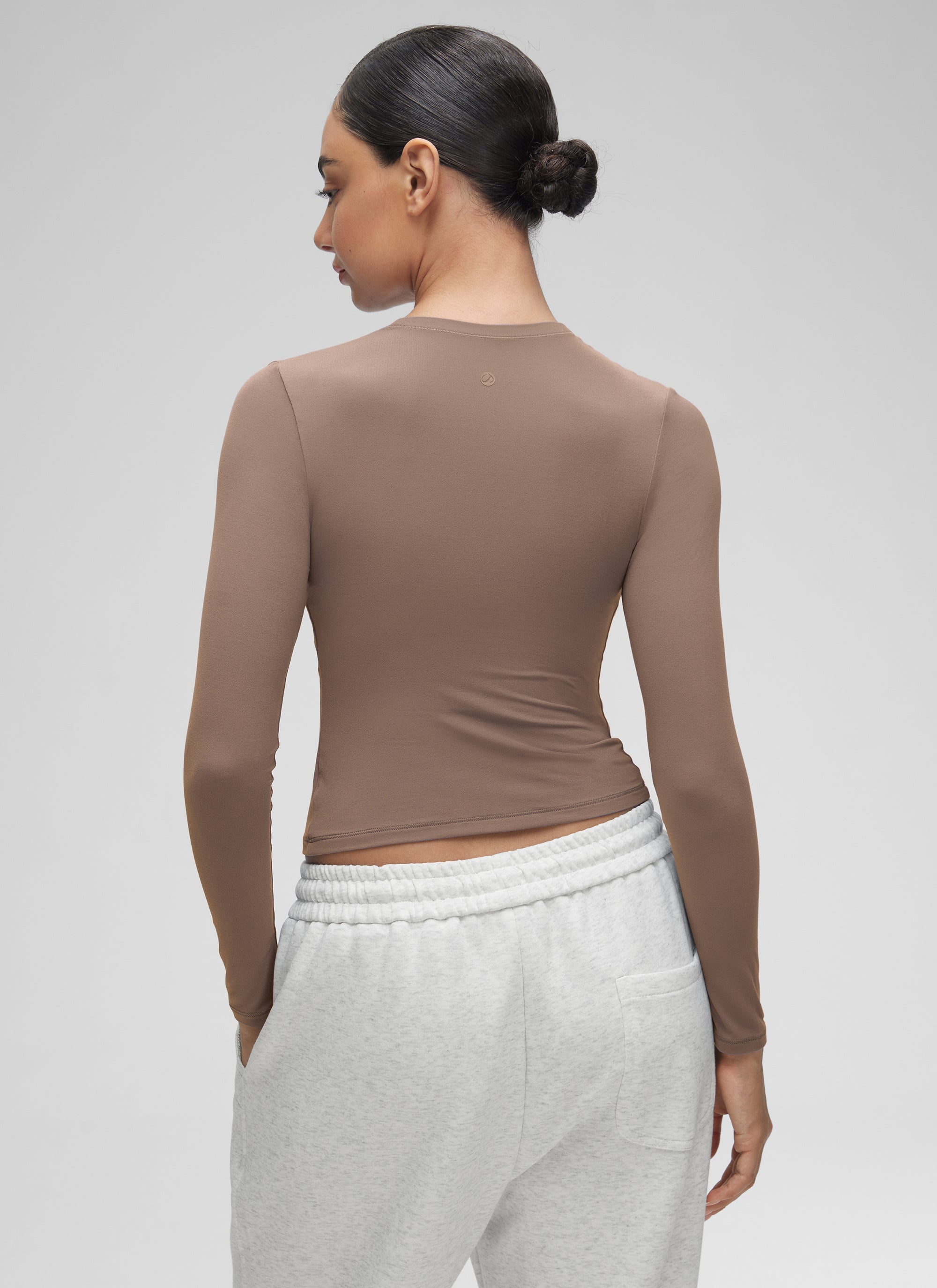 CRZ YOGA Women's Crew Neck Tight Fit Long Sleeve Shirts Casual Tee Brown Purple