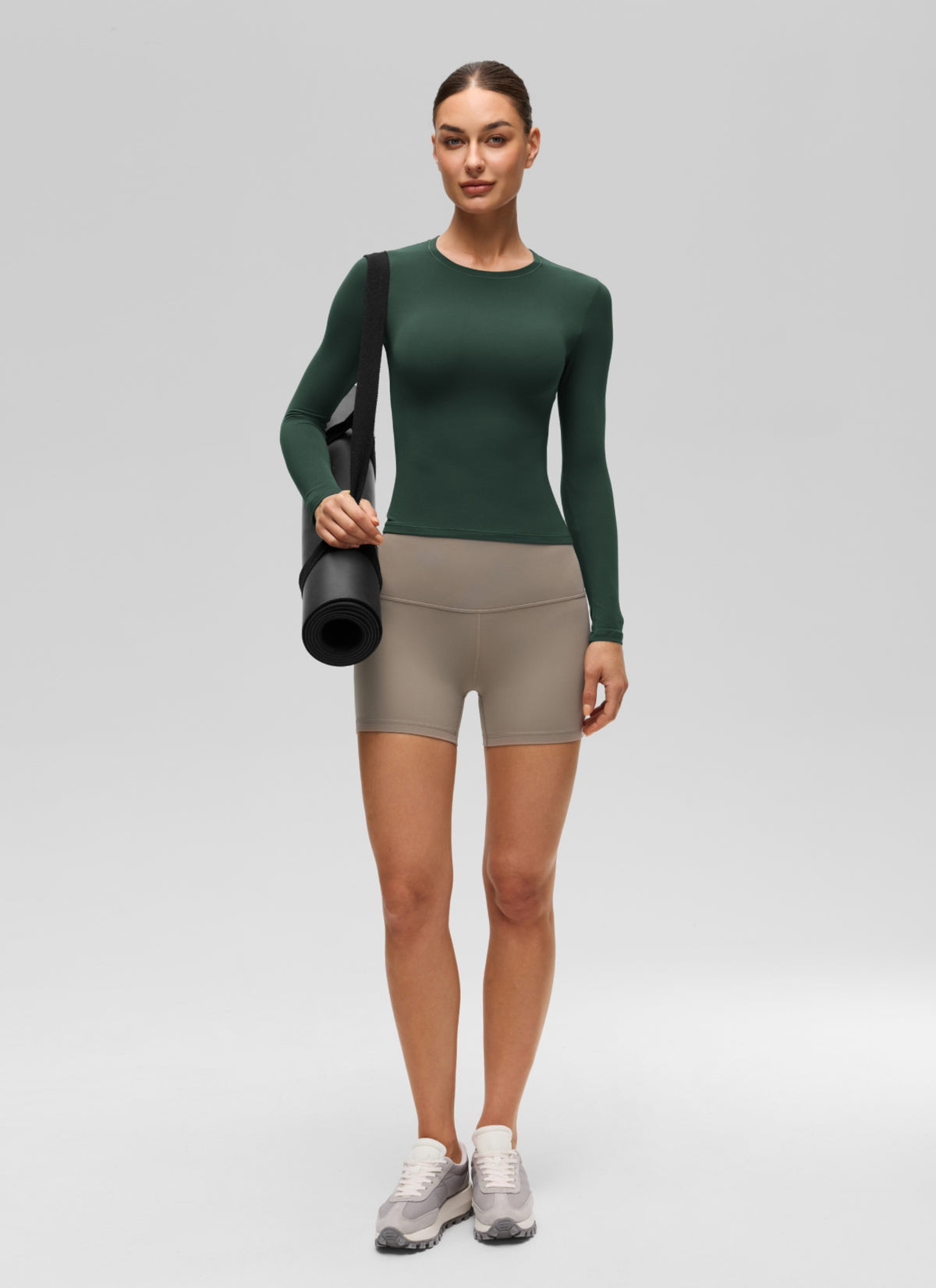CRZ YOGA Women's Crew Neck Tight Fit Long Sleeve Shirts Casual Tee Legend Green @model_info:K
