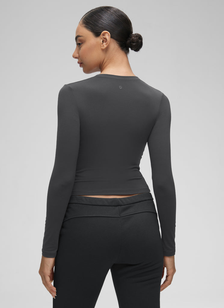 CRZ YOGA Women's Crew Neck Tight Fit Long Sleeve Shirts Casual Tee Mysterious Grey