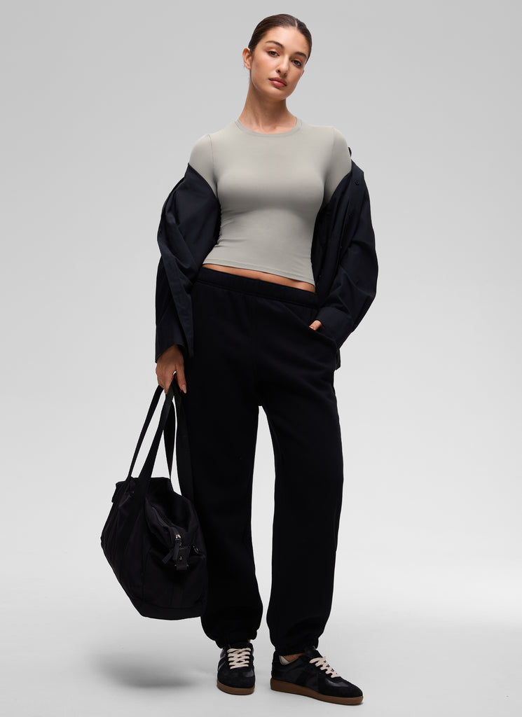 CRZ YOGA Women's Crew Neck Tight Fit Long Sleeve Shirts Casual Tee Rock grey